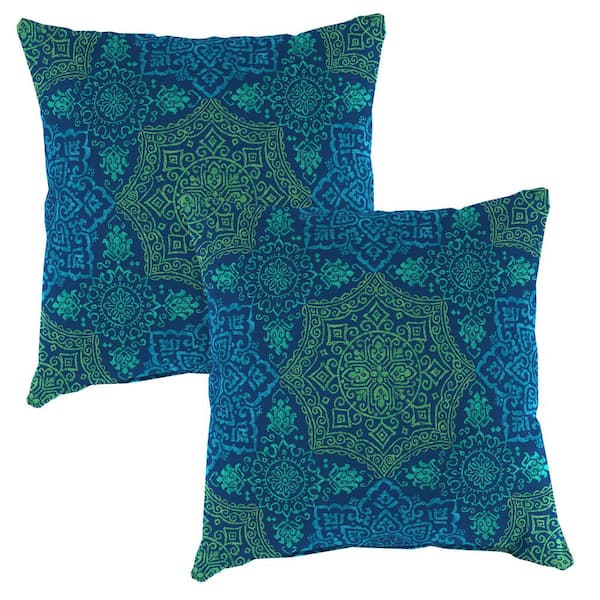 20 in. L x 20 in. W x 6 in. T Square Outdoor Throw Pillow in Foley Ocean (2-Pack)