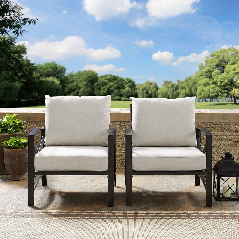 Kaplan Outdoor Steel Chairs with Oatmeal Cushions, 2-Piece Set