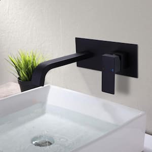 Wall-Mount Single-Handle Bathroom Faucet with Deck Plate in Matte Black