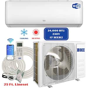 24, 000 BTU 230-Volt 17 SEER2 1200 sq. ft. Inverter Wi-Fi Ductless Mini Split Air Conditioner w/Heat Pump 25 ft. Lineset