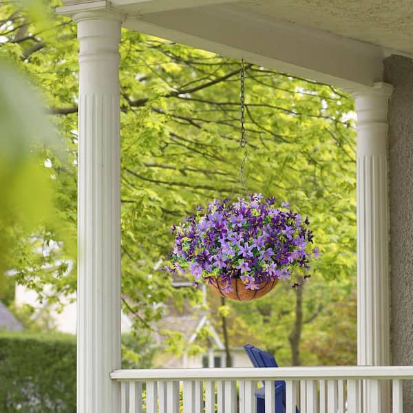 19.7 in. Deep Purple Outdoor Artificial Hanging Violet Flowers in