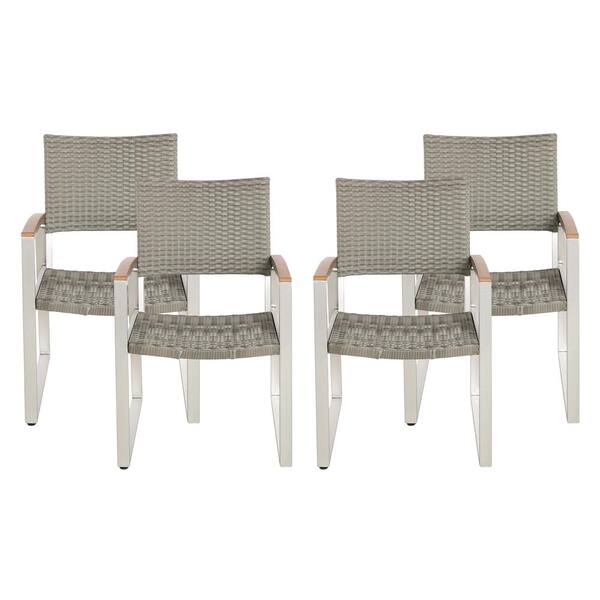 Noble House Landis Silver Aluminum and Gray Wicker Outdoor Dining