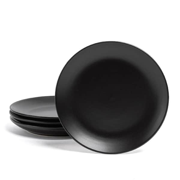 Coupe Semi-Matte Black Hand-Finished Stoneware Appetizer/ Dessert Plates, (Set of 4)