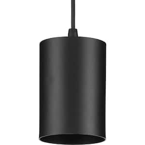 Cylinder Collection 5 in. 1-Light Black Modern Outdoor Pendant Hanging Light