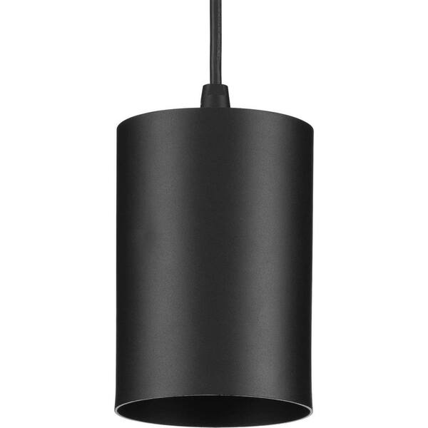 Cylinder Collection 5 in. 1-Light Black Modern Outdoor Pendant Hanging Light