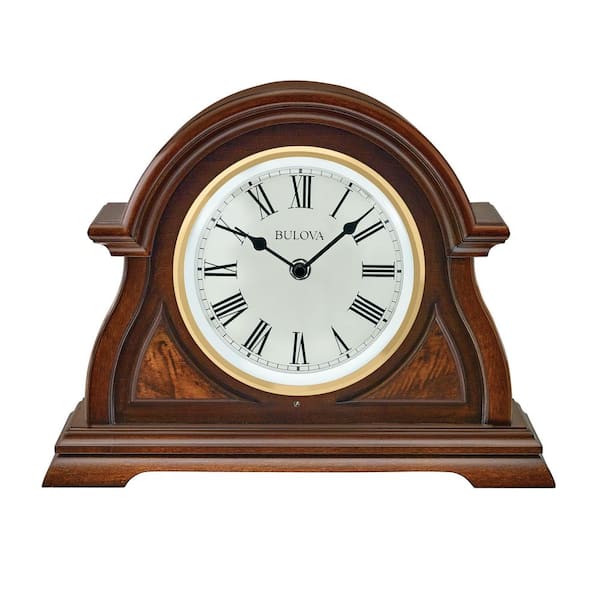 Bulova The Bostonian lighted table clock in solid warm brown cherry wood frame with chimes. Quartz movement and Roman numerals