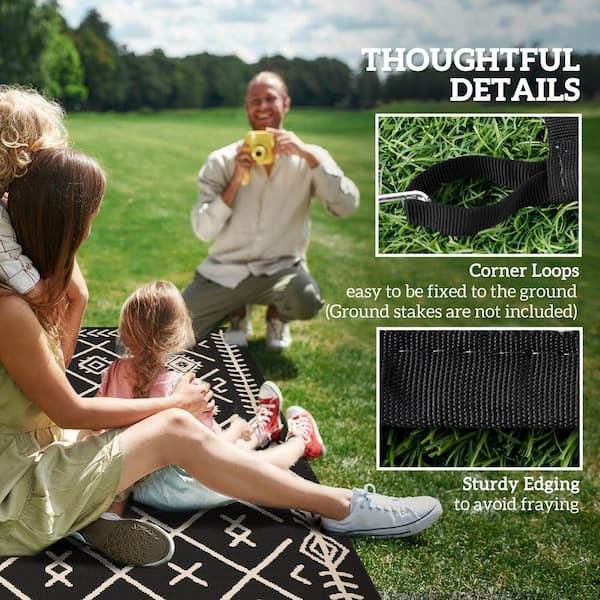 Black and Beige Rhombus 9 ft. x 12 ft. Waterproof Plastic Straw Floor Mat Large Reversible Outdoor Rug Area Rug