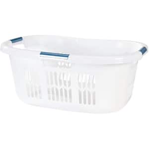 2.1 Bushel White Large Hip-Hugger Portable Plastic Laundry Basket