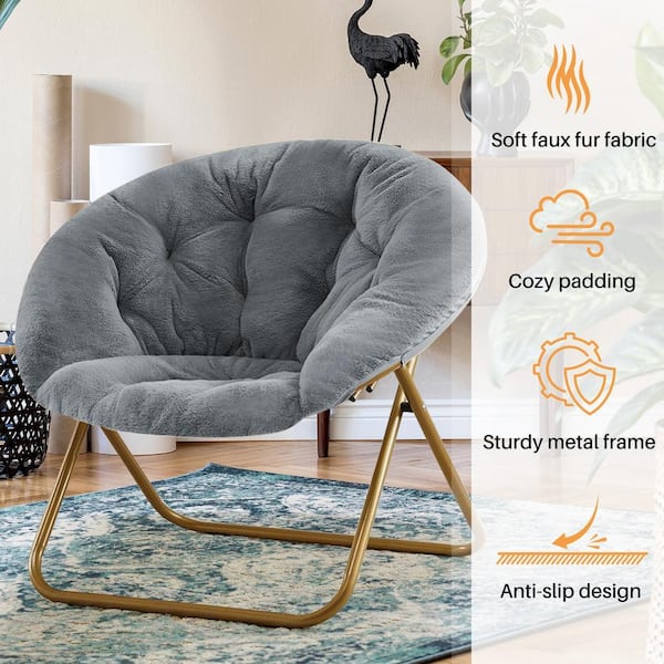 WONDER COMFORT Grey X-Large Faux Fur Folding Cozy Saucer Chairs