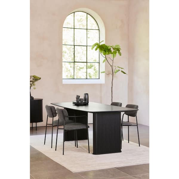 Nebula Modern Black Oak Wood 75 in. Double Pedestal Dining Table Seats-8