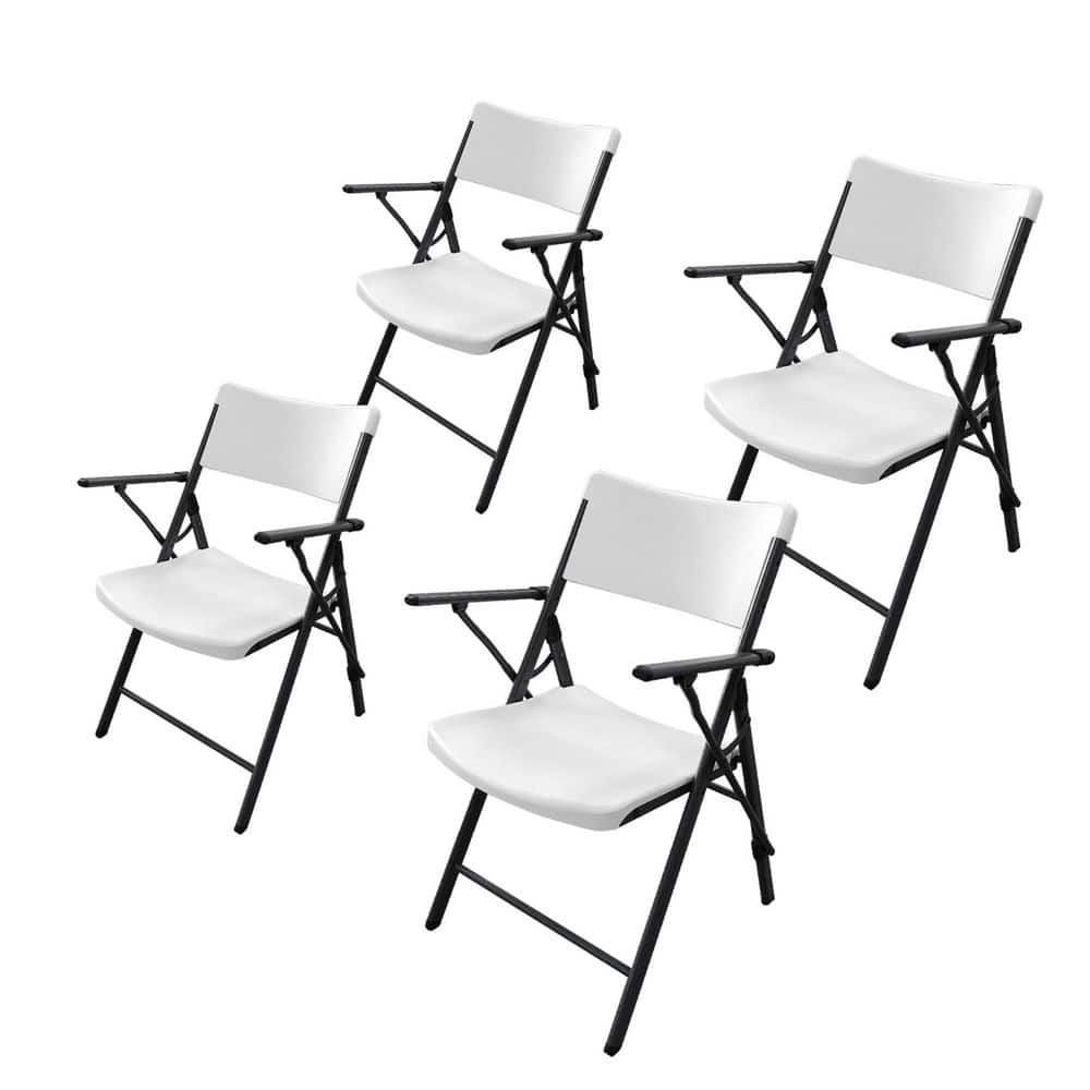 HDX Steel Frame White/Grey Resin Arm Indoor/Outdoor Folding Chair