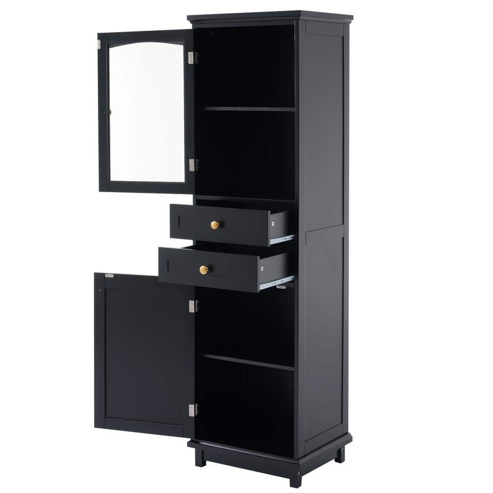 17.76 in. D x 14.21 in. W x 62.99 in. H Bathroom Black Linen Cabinet