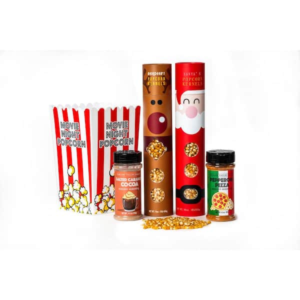 Wabash Valley Farms Santa’s Movie Marathon Popcorn 5-Piece Popcorn, Seasonings, and Tub Popcorn Set