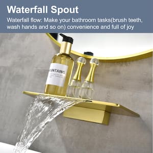 Dowell 1 Handle Wall Mounted Faucet with Solid Brass Valve and Spot Resistant in Brushed Gold, 5.5 GPM Waterfall Flow