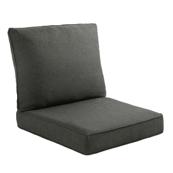 Uixe 22.5 in. x 24.5 in. 19 in. x 22.5 in.2-Piece Deep Seat Rectangle Outdoor Lounge Chair Cushion Throw Pillow Set Dark Gray