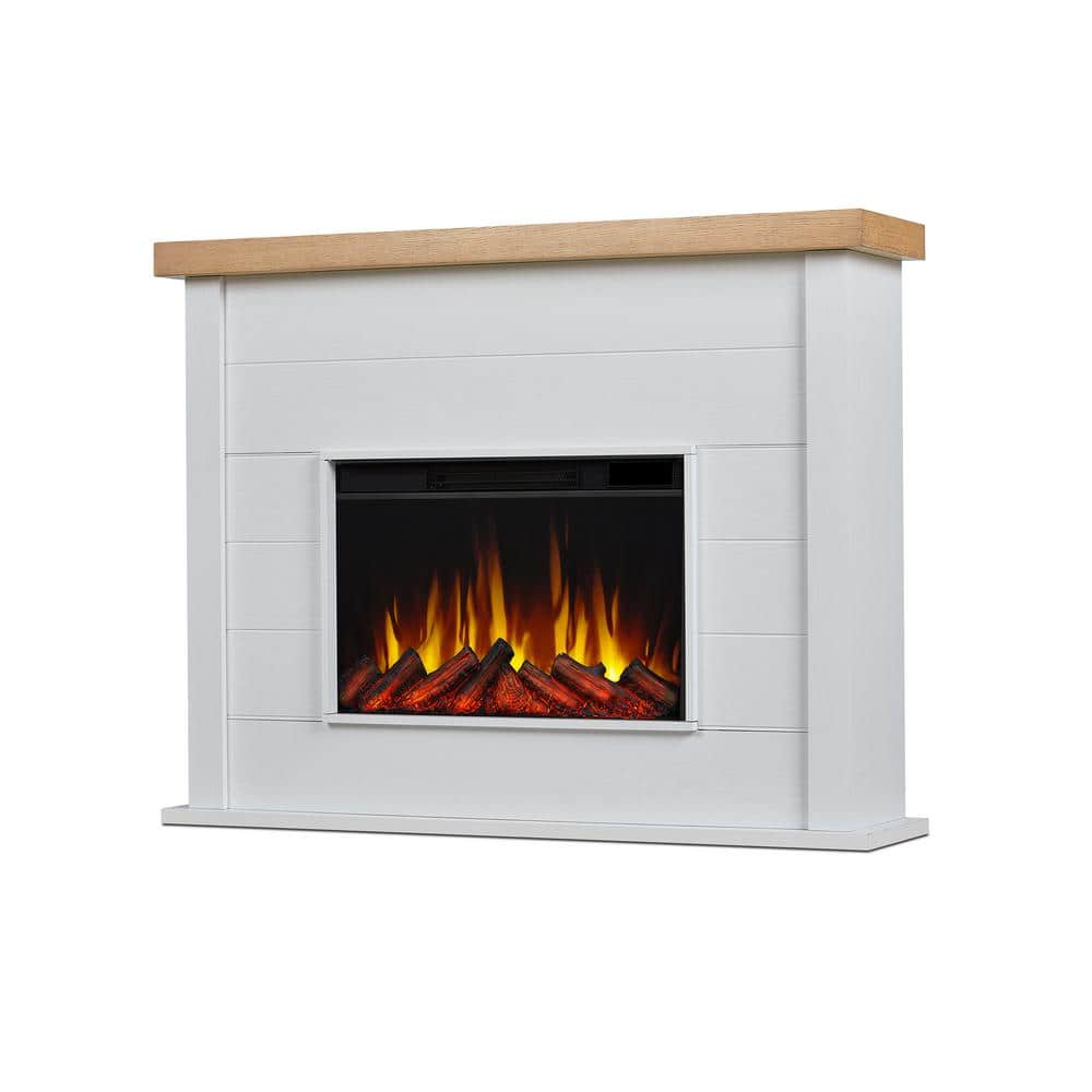Marshall 49" White Veneered MDF Electric Fireplace with Mantel