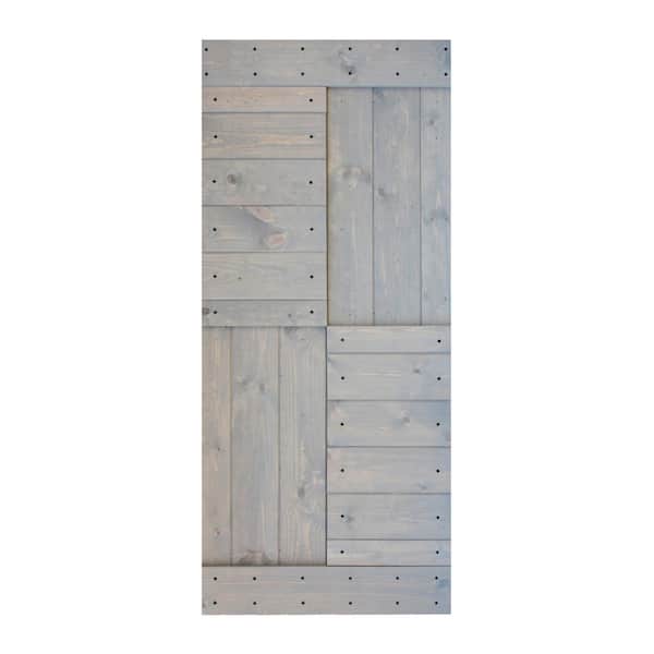 ISLIFE S Series 36 in. x 84 in. French Gray Finished DIY Solid Wood Sliding Barn Door Slab - Hardware Kit Not Included