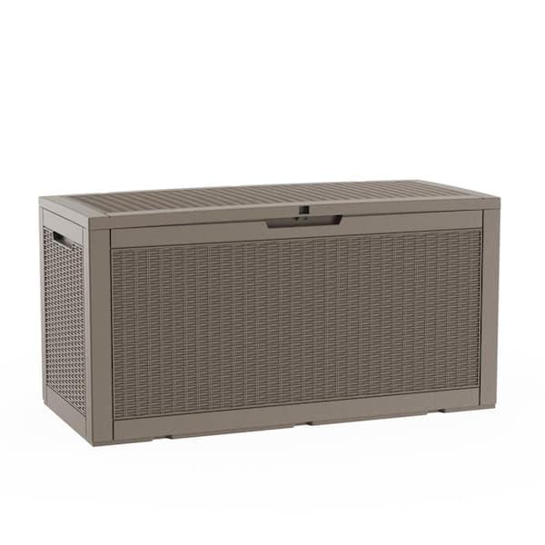 100 Gallon Rattan-style Lockable Deck Box, Water Resistant Resin