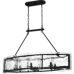 Fortress 6-Light Earth Black Linear Chandelier with Clear Textured Glass Shade