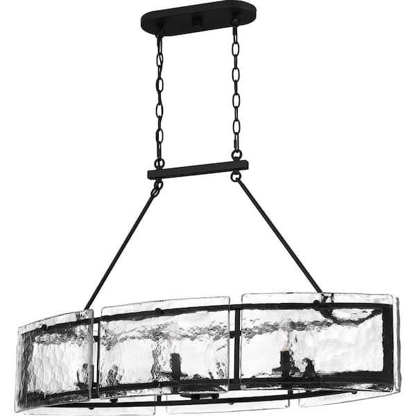 Quoizel Fortress 6-Light Earth Black Linear Chandelier with Clear Textured Glass Shade