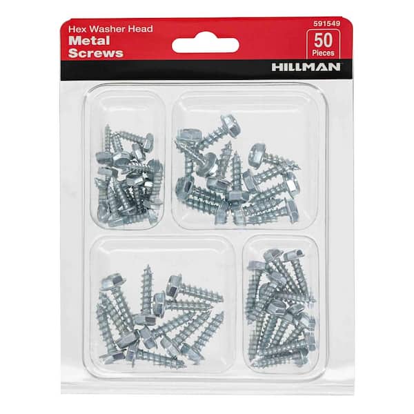 Hillman Zinc Grade 5 Hex Washer Head Sheet Metal Screw Assorted Kit (50-Pack)