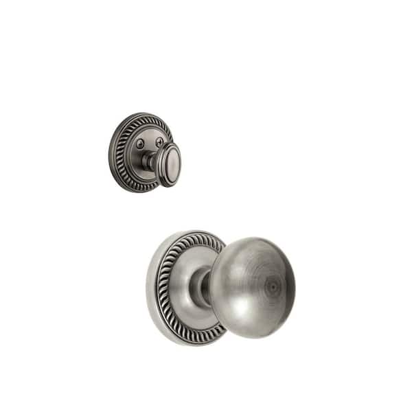 Grandeur Newport Single Cylinder Antique Pewter Combo Pack Keyed Alike with Fifth Avenue Knob and Matching Deadbolt
