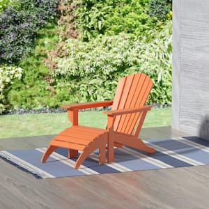 Mason Orange 2-Piece Poly Plastic Outdoor Patio Classic Adirondack Fire Pit Chair With Ottoman Set