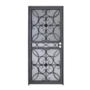 36 in. x 80 in. 467 Series Black Prehung Universal Hinging Outswing Wrought Iron Security Door with Double Bore Lockbox