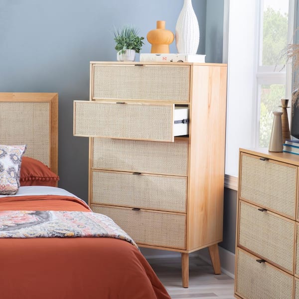 Classic Oak Five-Drawer Tallboy - Natural Bed Company