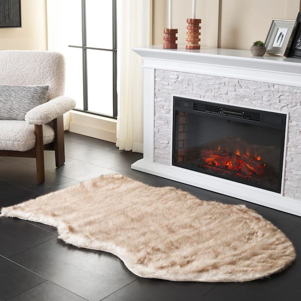 Faux Sheep Skin 3 ft. x 5 ft. Beige/Brown Solid Color Area Rug