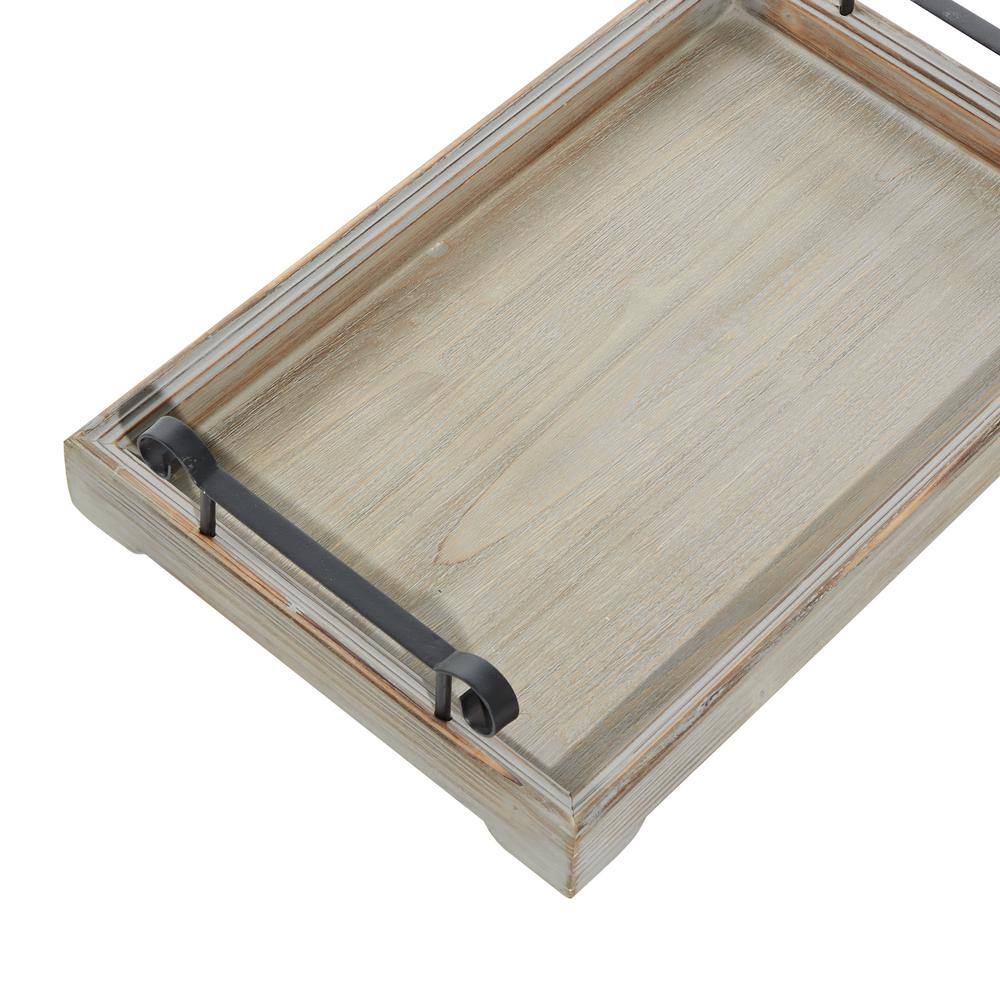 Beige Wood Tray Set with Metal Handles, 20" and 17"