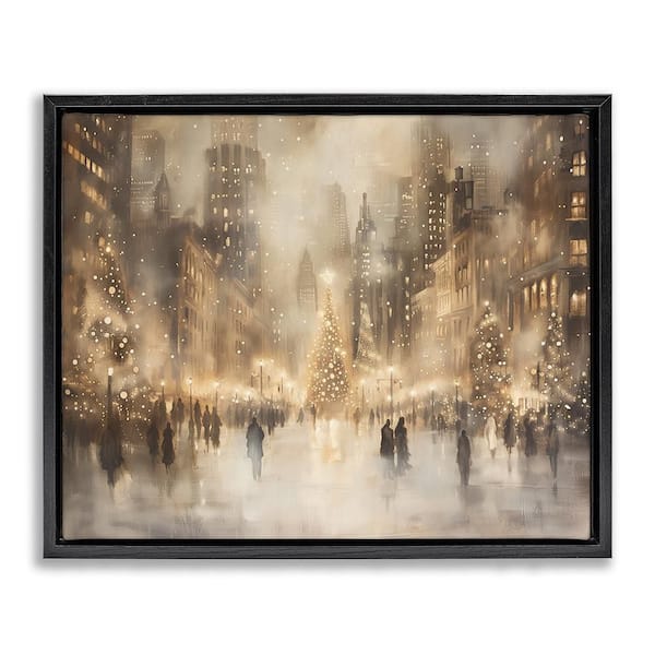 Christmas In New York by Arlington Prints 1 Piece Black Floater Frame Graphic Country Art Print 17 in. x 21 in.