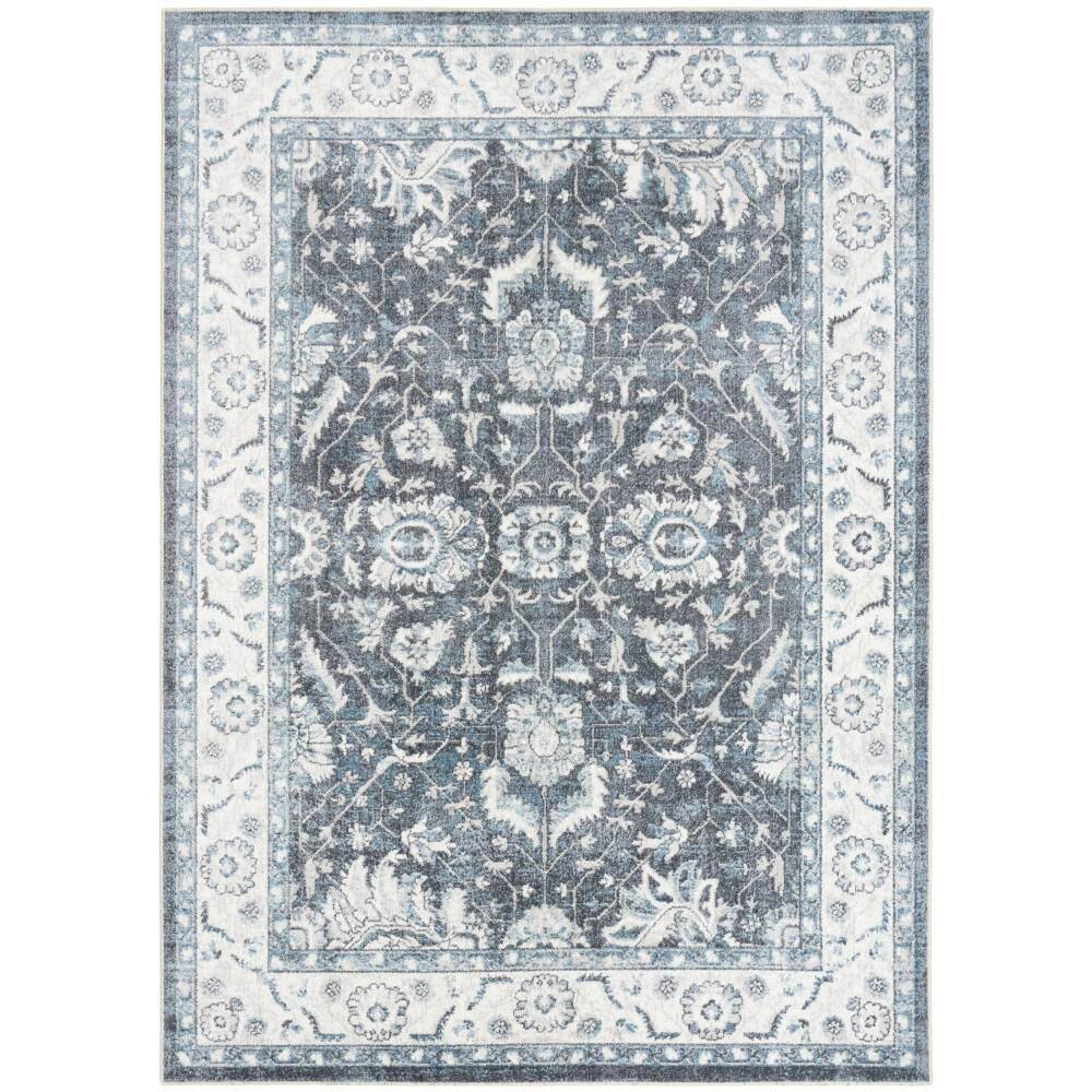 Nourison Astra Machine Washable Slate 5 ft. x 7 ft. Medallion ...