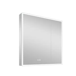 36 in. W x 30 in. H Frameless Rectangular Silver Surface Mount Medicine Cabinet with Mirror and LED Light
