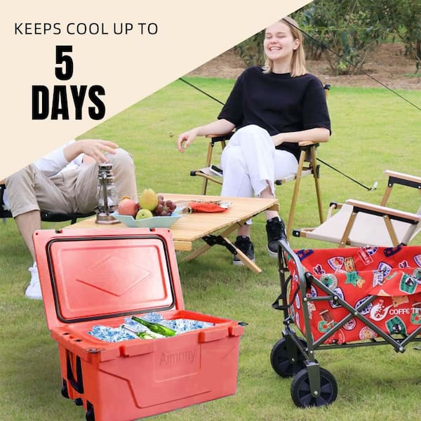65 qt. Red Portable Cooler with Wheels Portable Ice Chest Box for