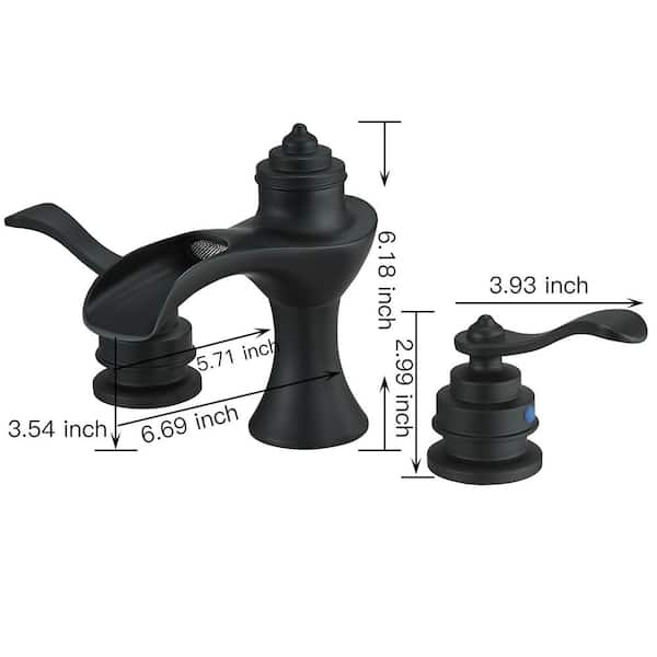 Bwe 8 In Waterfall Widespread 2 Handle Bathroom Faucet With Pop Up Drain Assembly In Spot Resist Matte Black A 96573 S Black The Home Depot