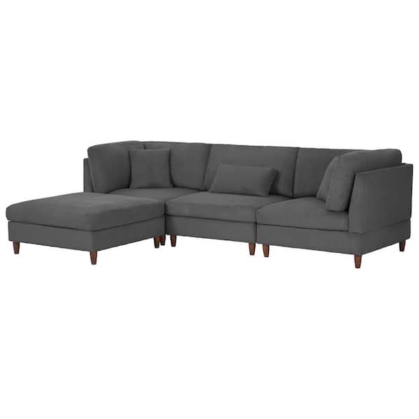 Uixe 112.1 in. Straight Arm 4-piece Corduroy Upholstered L-Shaped Sectional Sofa in Gray