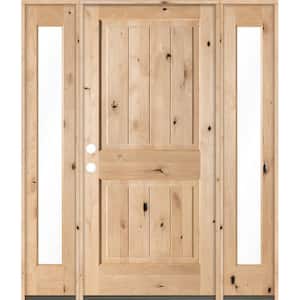 70 in. x 80 in. Rustic Knotty Alder Square Top Right-Hand/Inswing Clear Glass Unfinished Wood Prehung Front Door w/DFSL