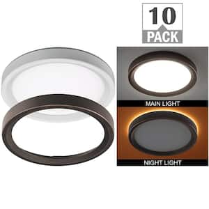 9 in. Adjust Color Temp LED Flush Mount Ceiling Light w/Night Light Optional White Oil Rubbed Bronze Trim (10-Pack)