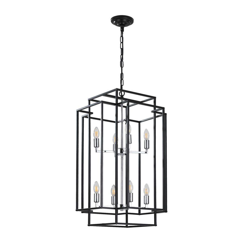 8-Light Matte Black/Chrome Farmhouse Chandelier Light Fixture with Geometric Caged Metal Shade price history on PriceWatchPro