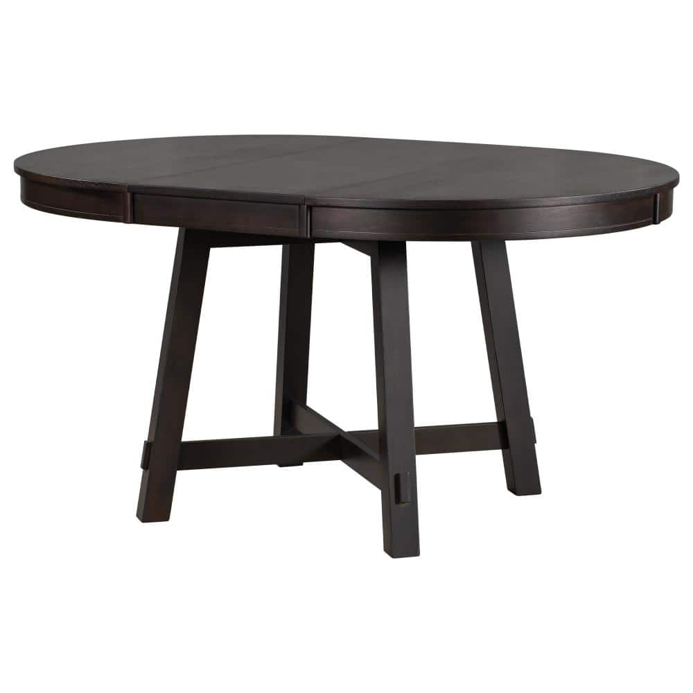 Espresso Oak Veneer 42 in. X-Shaped Base Dining Table with Leaf Seats 6 durable construction