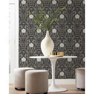 60.75 sq ft Black Gatsby Damask Pre-Pasted Wallpaper