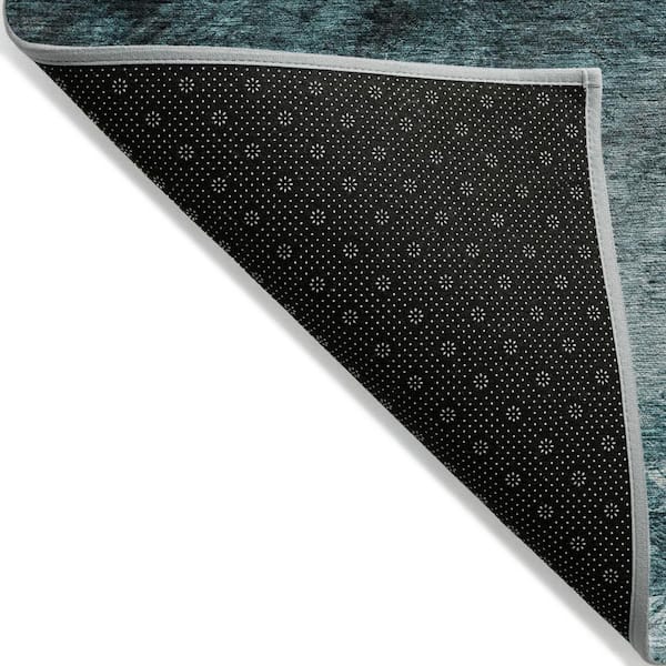 Teal Blue, Aqua, Gray 5 ft. x 8 ft.  Woven Abstract Polyester Rectangle Indoor / Outdoor Area Rug
