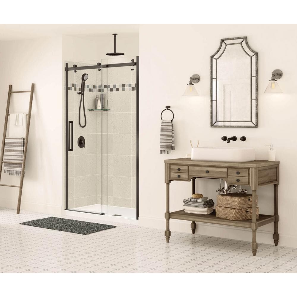 Halo 47" Dark Bronze Frameless Sliding Shower Door with Clear Glass