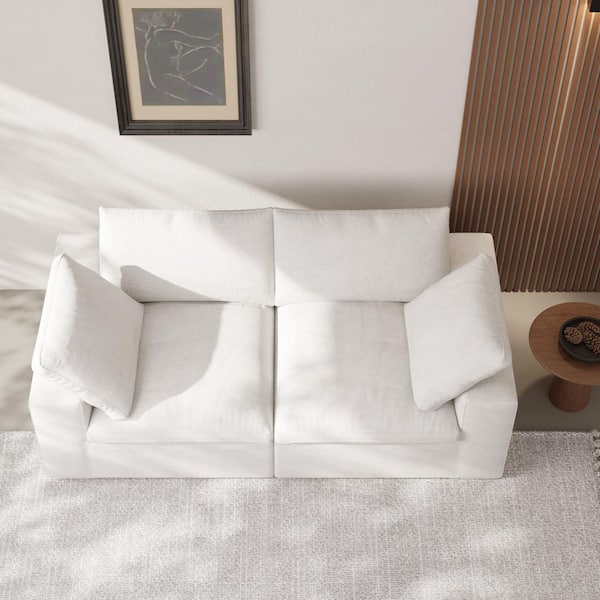 J&E Home 82.66 in. W Square Arm Linen 2-Seater Oversized