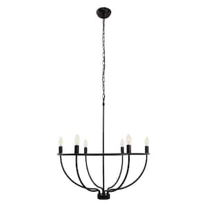 6-Light Farmhouse Black Chandelier with Island Circle Design for Dining Room, Living Room, or Entryway