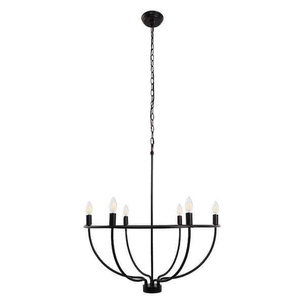 YANSUN 6-Light Farmhouse Black Chandelier with Island Circle Design for Dining Room, Living Room, or Entryway