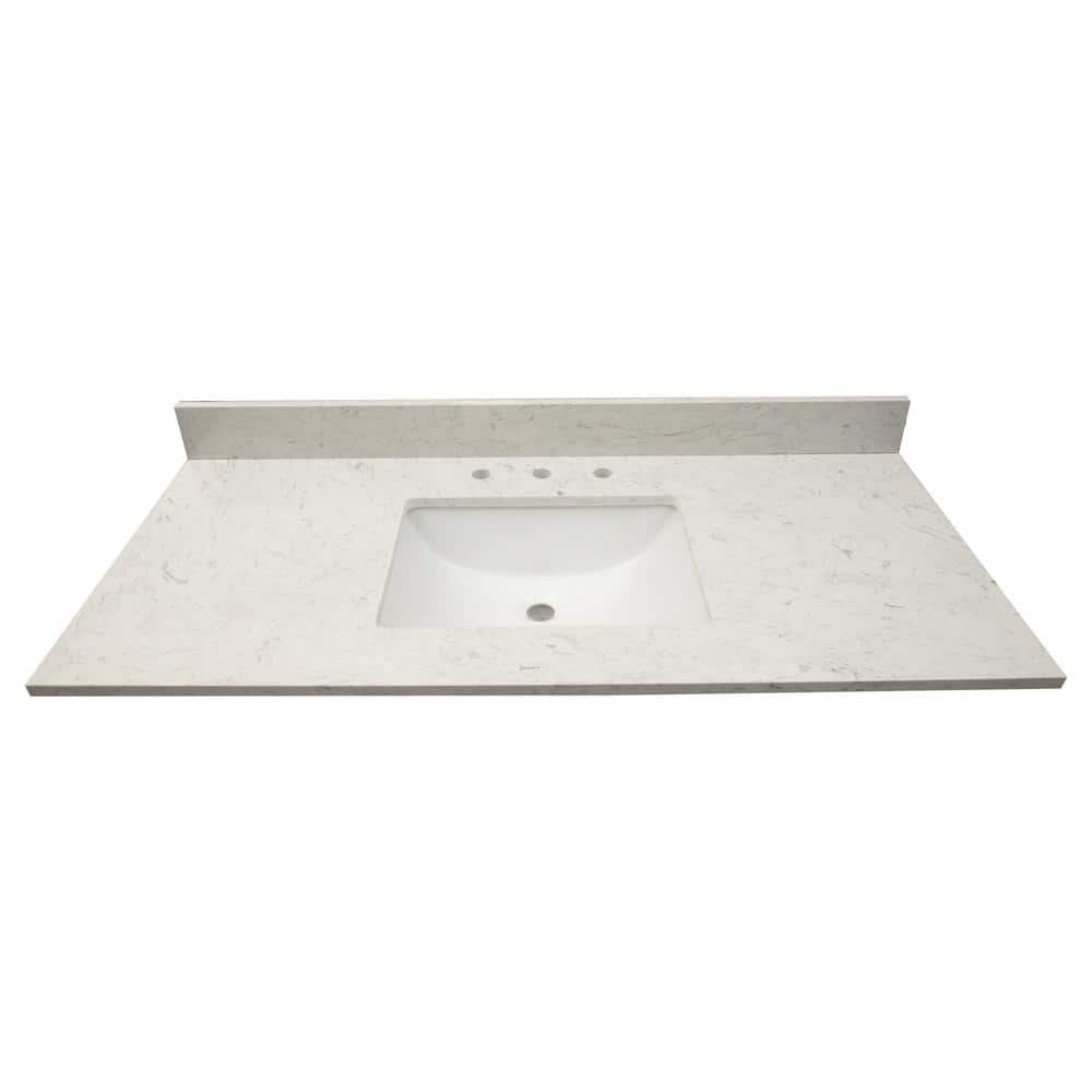 49 in. White Marble Vanity Top with Single Sink