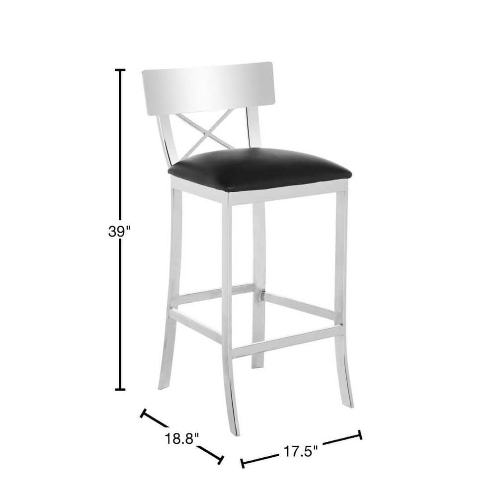 Elegant 39'' Black Leather & Chrome Stainless Steel Bar Stool