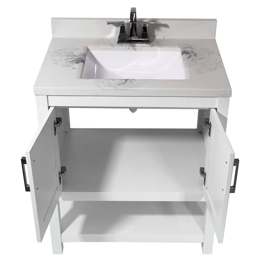 Tufino 31'' White Freestanding Bathroom Vanity with Carrara Marble Top